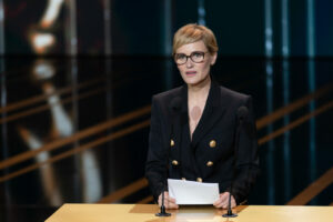 LIVIA HAUT PERUCCA | L'actrice Judith Godrèche, lors de son discours dénonçant les agressions sexuelles dans le cinéma français à la cérémonie des César 2024 à L'Olympia le 23 février